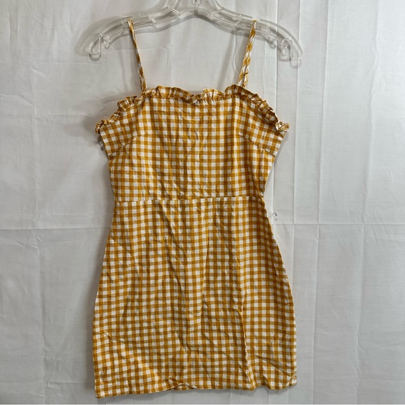 Jifan Sleeveless Adjustable Strappy Yellow Gingham Mini Dress Size Small - Picture 1 of 8